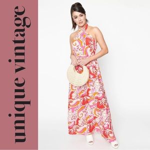 UV Smak Parlour 1970s Psychedelic Pink & Red Budding Romance Maxi Dress, NEW!